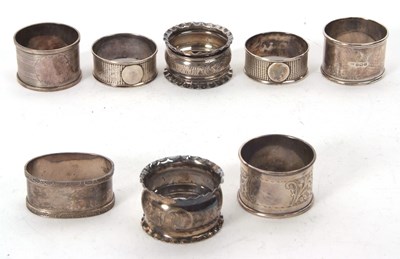 Lot 161 - A group of eight hallmarked silver serviette...