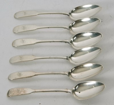 Lot 162 - A group of five silver Newcastle fiddle...