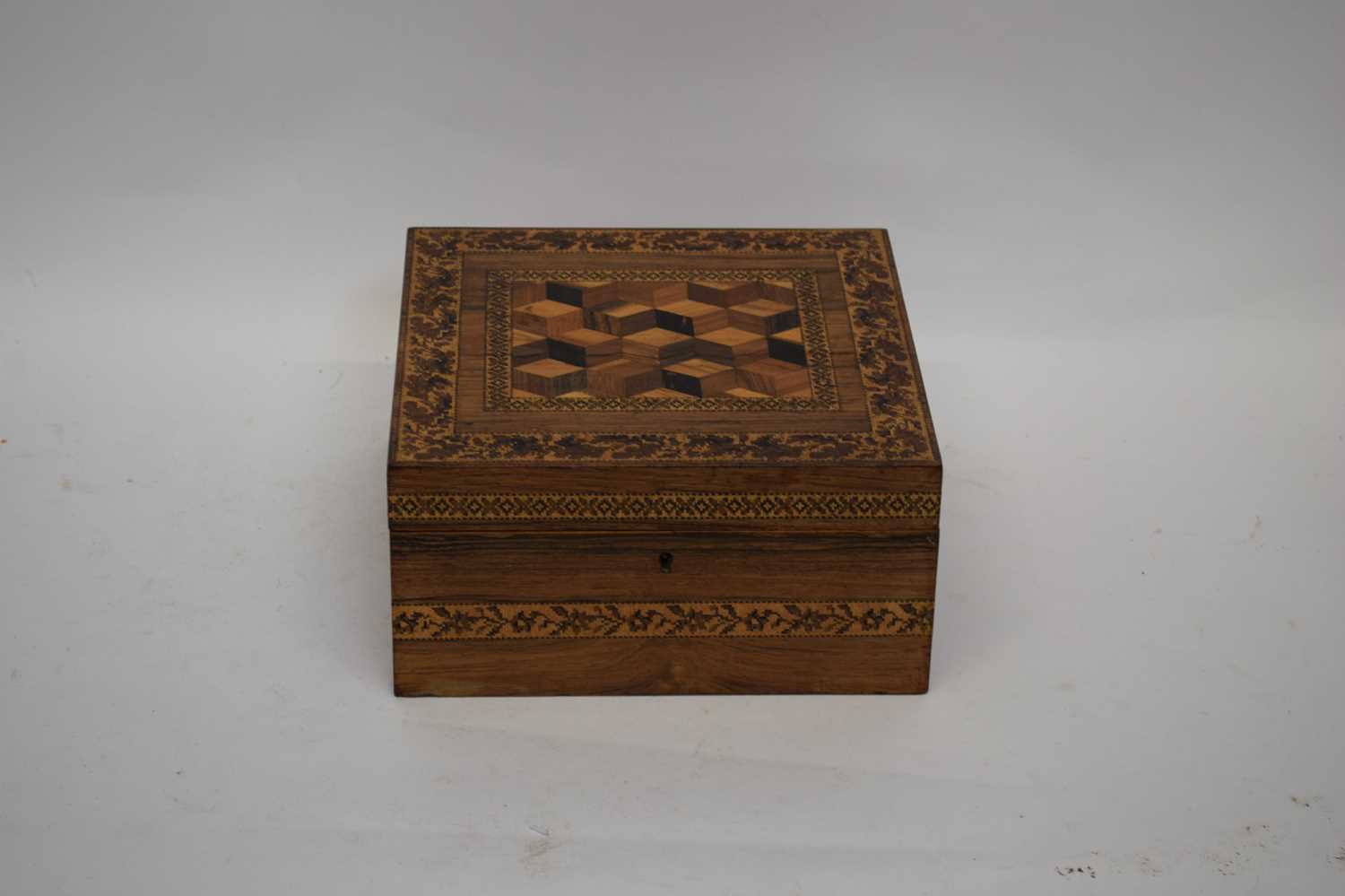 Lot 255 - 19th century Tunbridge ware box of hinged...