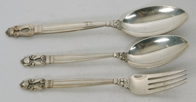 Lot 176 - A George Jenson sterling acorn pattern dessert...