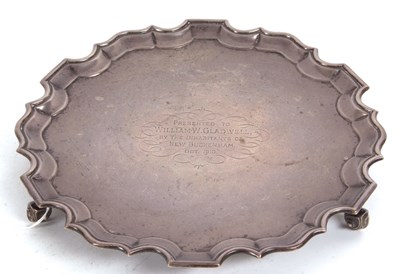 Lot 179 - A George V silver salver of circular form with...