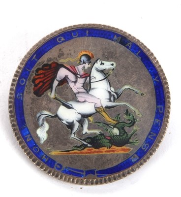 Lot 133 - A vintage silver George III enamelled coin brooch
