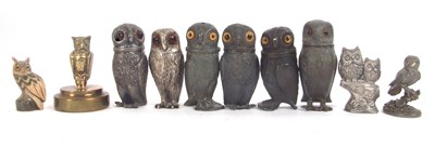 Lot 232 - Mixed Lot: Four pewter owl formed peppers, two...