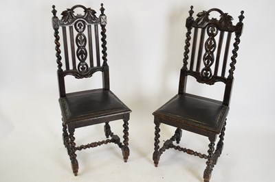 Lot 269 - Pair of Victorian Gothic oak chairs with...