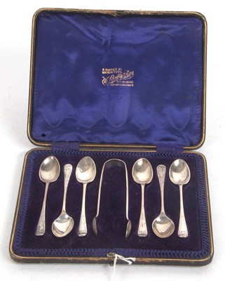 Lot 245 - A cased set of Edwardian teaspoons and tongs,...