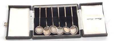 Lot 249 - Cased set of six silver coffee spoons,...