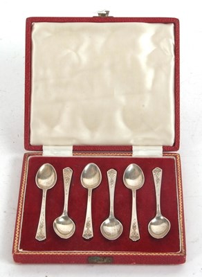 Lot 255 - Cased set of six teaspoons hallmarked for...