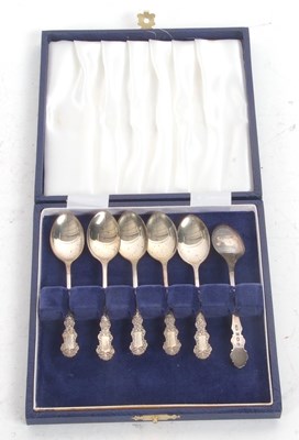 Lot 263 - A cased set of six silver teaspoons,...