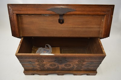 Lot 281 - Scandinavian oak coffer with carved detail and...