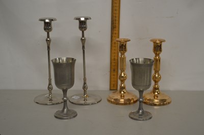 Lot 104 - Mixed Lot: Pair of brass candlesticks, further...