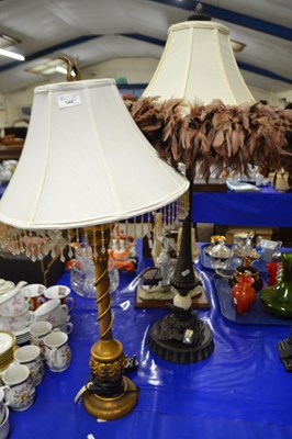Lot 144 - Two modern table lamps, one with a feather...