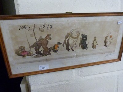 Lot 651 - Coloured engraving of cats and dogs, framed...