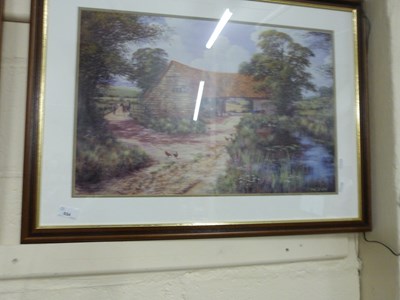Lot 654 - Barn by a stream by Ron Beaton, reproduction...