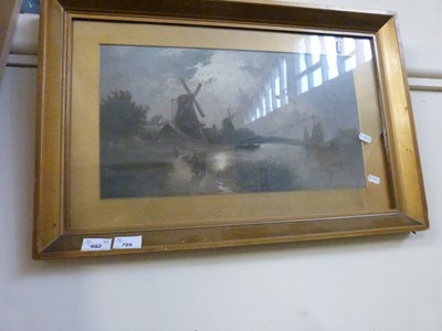 Lot 709 - Windmills by the riverside, in gilt frame
