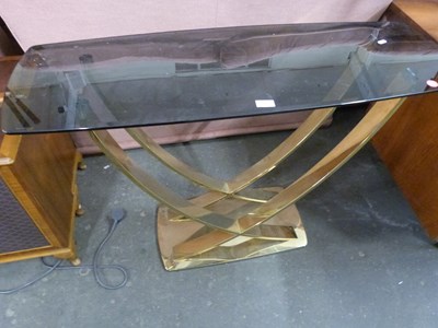 Lot 727 - Glass top brass mounted console table