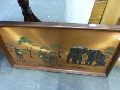 Lot 747 - Copper relief picture of elephants and zebras,...