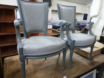 Lot 755 - Pair of grey elbow chairs