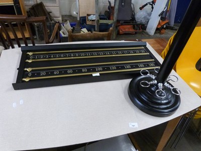 Lot 788 - Wall mounted snooker score board and cue stand