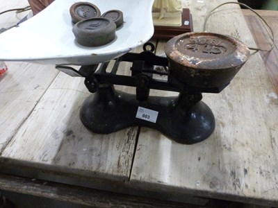 Lot 803 - A pair of vintage kitchen scales and weights