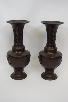 Lot 24 - Pair of Chinese bronze altar vases decorated...