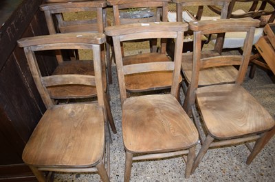 Lot 331 - Set of eight elm seated chapel chairs