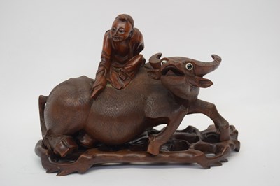 Lot 30 - Chinese carving of a buffalo with man astride...