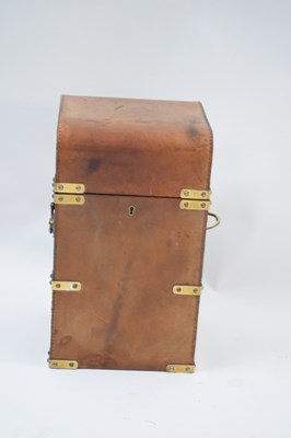 Lot 301 - Leather and brass mounted decanter box of...