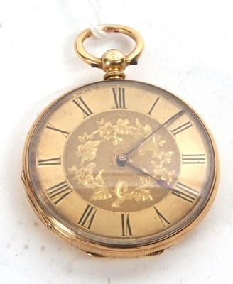 Lot 276 - A yellow metal open face pocket watch stamped...