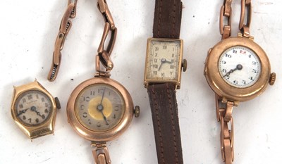 Lot 335 - Mixed Lot:  Four 9ct gold cased wristwatches,...