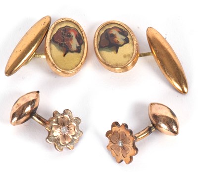 Lot 104 - Two pairs of cufflinks, one set with oval...