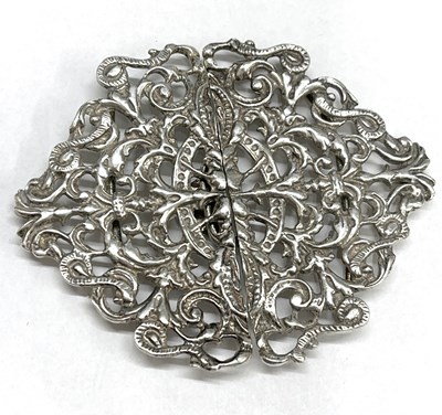 Lot 108 - Hallmarked silver two part pierced cast buckle,...