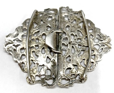 Lot 108 - Hallmarked silver two part pierced cast buckle,...