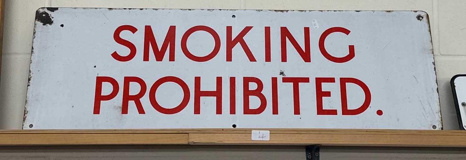 Lot 4 - Large red on white "Smoking Prohibited" sign,...