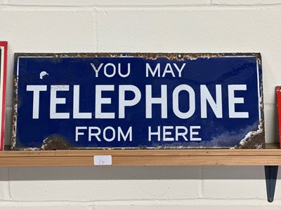 Lot 10 - Enamelled double sided sign "You May Telephone...