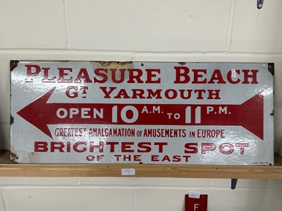 Lot 14 - Directional metal sign for Pleasure Beach...