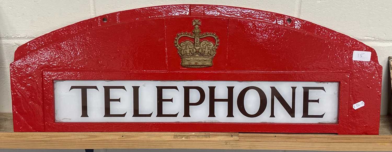 Lot 15 - A cast "Telephone" sign from a telephone box