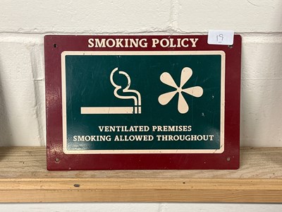 Lot 19 - A metal "Smoking Policy" sign