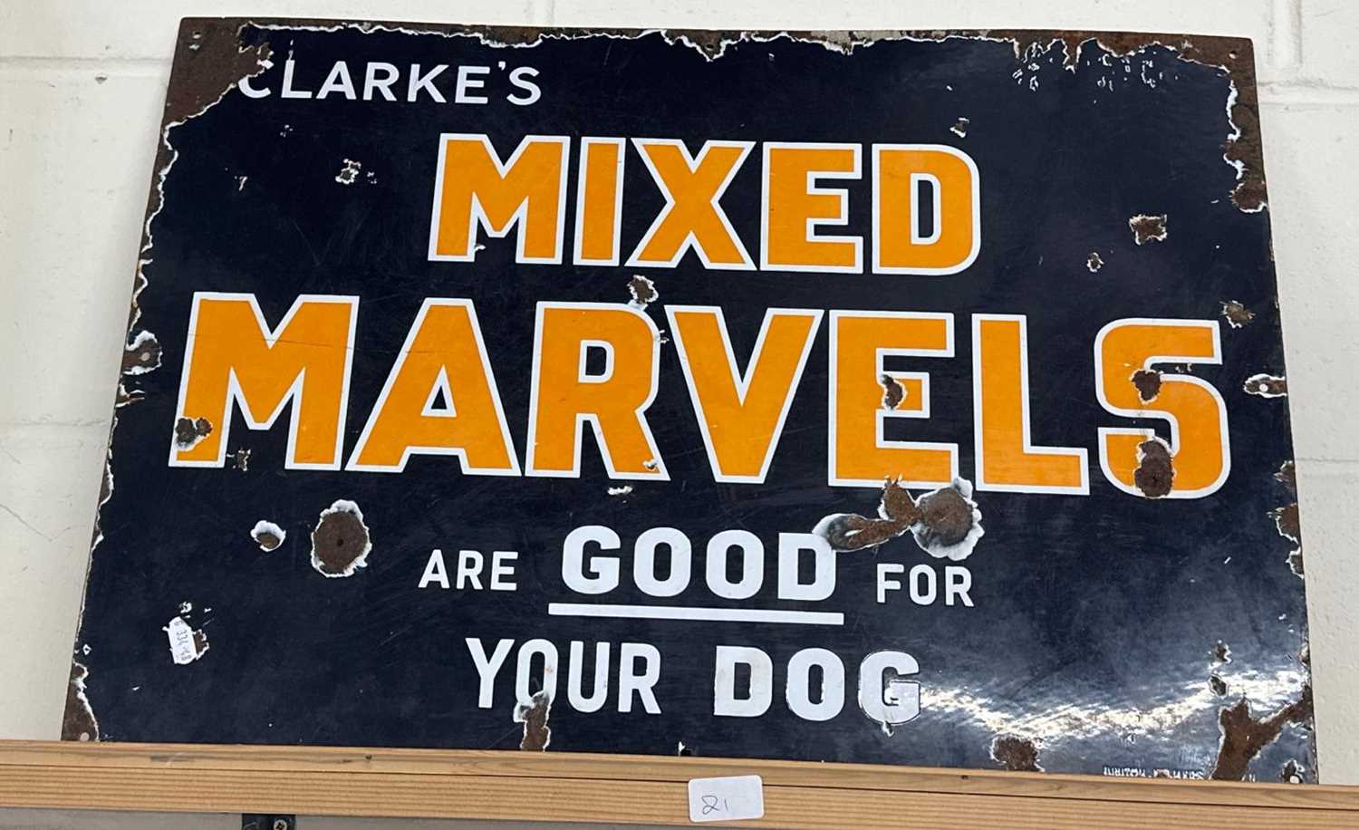 Lot 21 - Enamelled promotional sign "Clarke's Mixed...