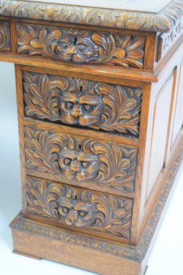 Lot 331 - Victorian Gothic oak twin pedestal desk fitted...