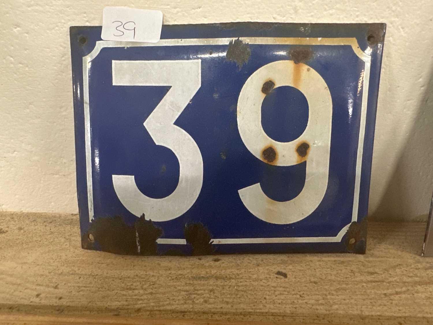 Lot 39 - Enamelled door number "39"