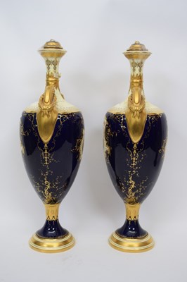 Lot 48 - Pair of Coalport vases, the blue ground with...