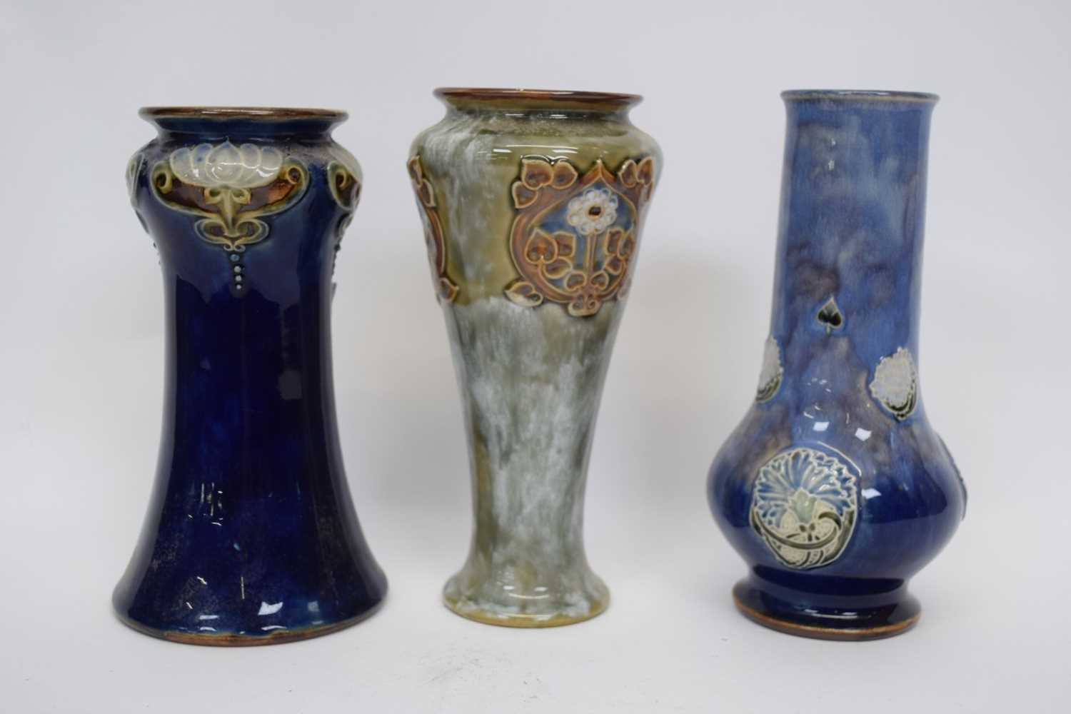 Lot 53 - Group of three Royal Doulton vases with Art...