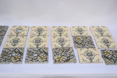 Lot 65 - Group of matching tiles, mainly floral designs,...