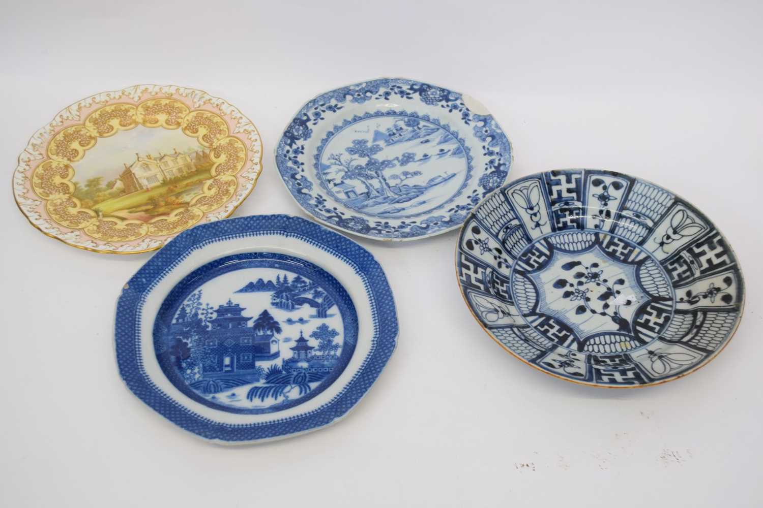 Lot 72 - Group of porcelain plates, Chinese blue and...