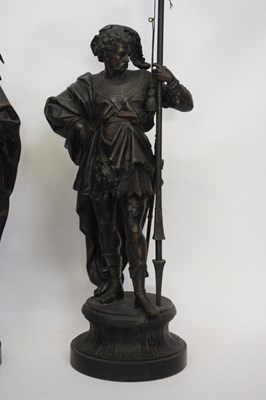 Lot 97 - Two large spelter figures of European warriors,...