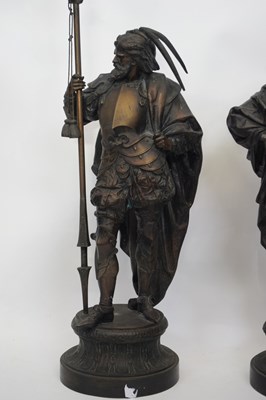 Lot 97 - Two large spelter figures of European warriors,...