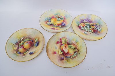 Lot 110 - Group of four hand painted Minton fruit plates,...
