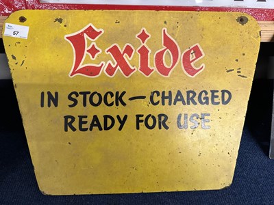 Lot 57 - A painted board sign marked Exide In Stock,...