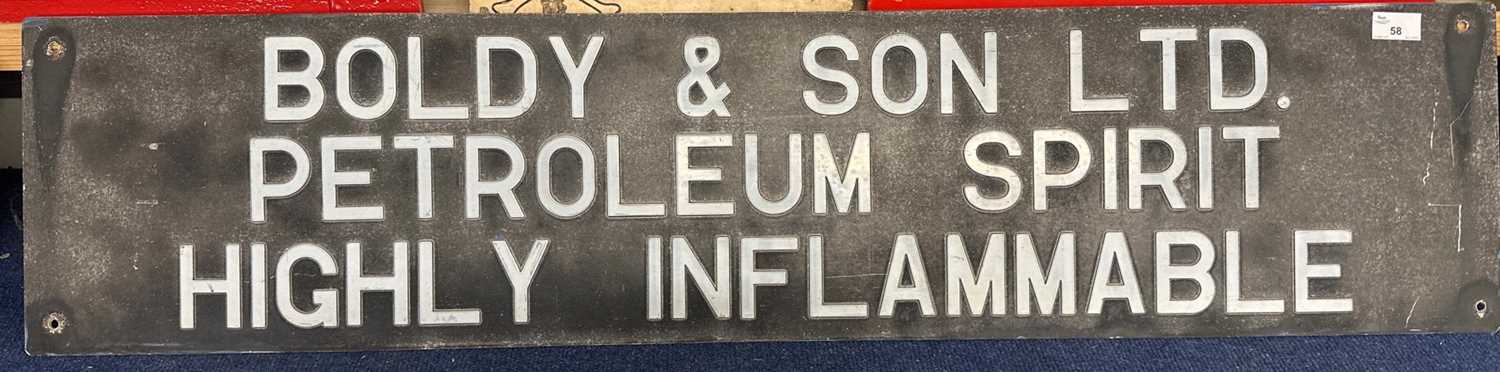 Lot 58 - Sheet metal sign with raised lettering marked...