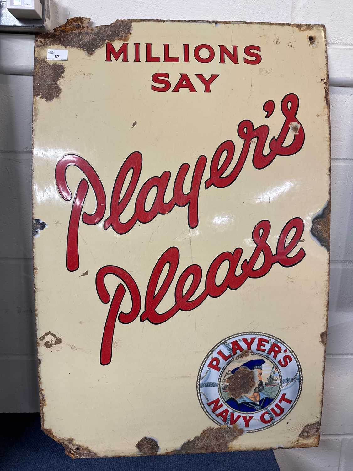 Lot 87 - An enamel sign Millions Say Players Please,...
